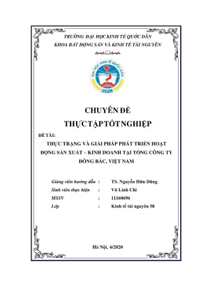 Chuyên đề thực tập tốt nghiệp thực trạng và giải pháp phát triển hoạt động sản xuất kinh doanh tại tổng công ty đông bắc việt nam