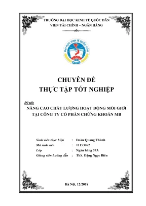 Chuyên đề thực tập tốt nghiệp nâng cao chất lượng hoạt động môi giới tại công ty cổ phần chứng khoán mb