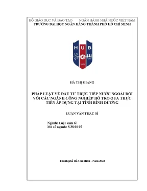 Pháp luật về đầu tư trực tiếp nước ngoài đối với các ngành công nghiệp hỗ trợ qua thực tiễn áp dụng tại tỉnh bình dương