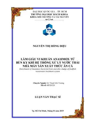 Luận văn thạc sĩ kỹ thuật môi trường làm giàu vi khuẩn anammox từ bùn kỵ khí hệ thống xử lý nước thải nhà máy sản xuất thức ăn cá