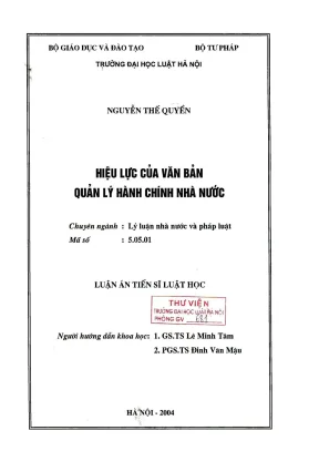 Luận án tiến sĩ luật học hiệu lực của văn bản quản lý hành chính nhà nước
