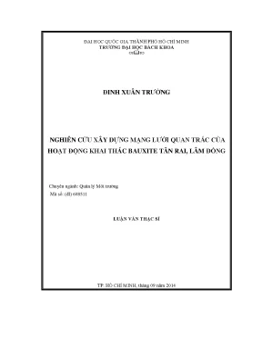 Luận văn thạc sĩ quản lý môi trường nghiên cứu xây dựng mạng lưới quan trắc của hoạt động khai thác bauxite tân rai lâm đồng