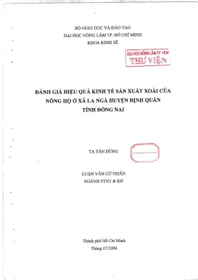 Khóa luận tốt nghiệp phát triển nông thôn đánh giá hiệu quả kinh tế sản xuất xoài của nông hộ ở xã la ngà huyện định quán tỉnh đồng nai
