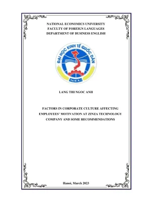 Chuyên đề tốt nghiệp factors in corporate culture affecting employees motivation at zinza technology company and some recommendations