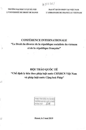 Kỷ yếu hội thảo khoa học quốc tế chế định ly hôn theo pháp luật nước cộng hòa xã hội chủ nghĩa việt nam và pháp luật nước cộng hoà pháp