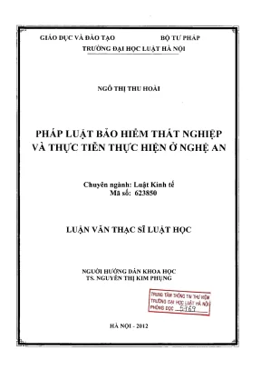 Luận văn thạc sĩ luật học pháp luật bảo hiểm thất nghiệp và thực tiễn thực hiện ở nghệ an