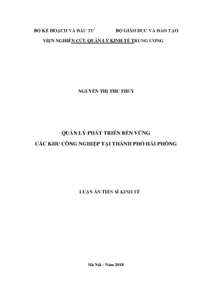 Luận án tiến sĩ quản lý kinh tế quản lý phát triển bền vững các khu công nghiệp tại thành phố hải phòng