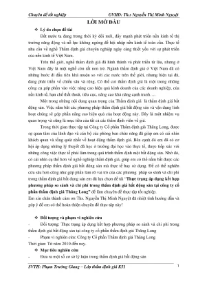 Chuyên đề tốt nghiệp thực trạng áp dụng kết hợp phương pháp so sánh và chi phí trong thẩm định giá bất động sản tại công ty cổ phần thẩm định giá thăng long