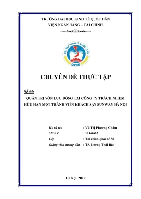 Chuyên đề thực tập quản trị vốn lưu động tại công ty trách nhiệm hữu hạn một thành viên khách sạn sunway hà nội
