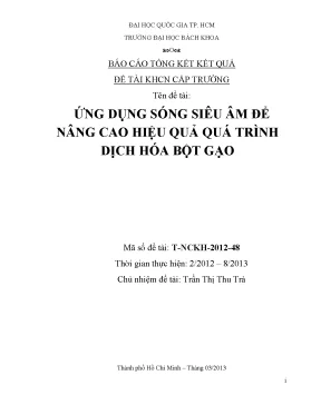 Đề tài nghiên cứu khoa học cấp trường ứng dụng sóng siêu âm để nâng cao hiệu quả quá trình dịch hóa bột gạo