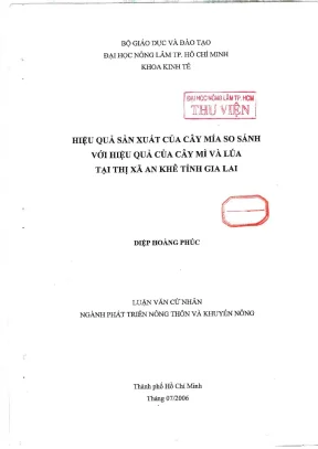 Khóa luận tốt nghiệp phát triển nông thôn hiệu quả sản xuất của cây mía so sánh với hiệu quả cây mì và lúa tại thị xã an khê tỉnh gia lai