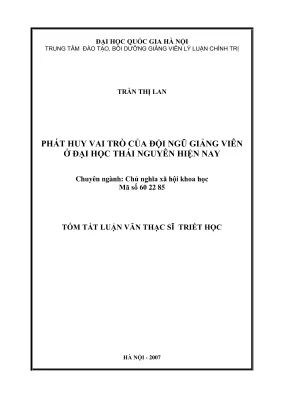 Luận văn thạc sĩ triết học phát huy vai trò của đội ngũ giảng viên ở đại học thái nguyên hiện nay