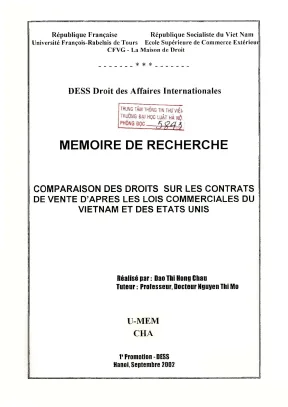 Luận án nghiên cứu comparaison des droits sur les contrats de vente daprès les lois commerciales du vietnam et des etats unis