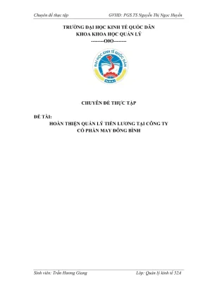 Chuyên đề thực tập hoàn thiện quản lý tiền lương tại công ty cổ phần may đông bình