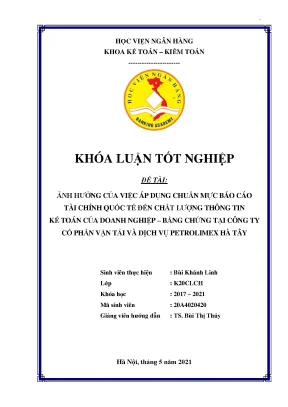 Khóa luận tốt nghiệp kế toán kiểm toán ảnh hưởng của việc áp dụng chuẩn mực báo cáo tài chính quốc tế ifrs đến chất 2 lượng thông tin kế toán của doanh nghiệp bằng chứng tại công ty cổ phần vận tải và dịch vụ petrolimex hà tây