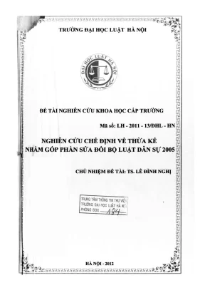 Đề tài nghiên cứu khoa học cấp trường nghiên cứu chế định về thừa kế nhằm góp phần sửa đổi bộ luật dân sự 2005
