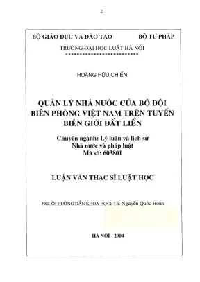 Luận văn thạc sĩ luật học quản lý nhà nước của bộ đội biên phòng việt nam trên tuyến biên giới đất liền