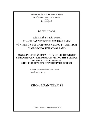 Luận văn thạc sĩ quản trị kinh doanh đánh giá sự hài lòng của cư dân vinhomes central park về việc sửa lỗi dịch vụ của công ty vnpt hcm dưới góc độ tính công bằng
