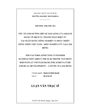 Luận văn thạc sĩ quản trị kinh doanh yếu tố ảnh hưởng đến sự hài lòng của khách hàng về dịch vụ thanh toán điện tử tại ngân hàng nông nghiệp và phát triển nông thôn việt nam một nghiên cứu tại lâm đồng