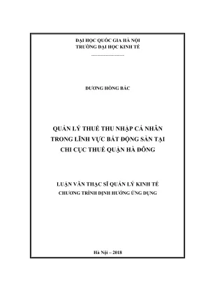 Luận văn thạc sĩ quản lý kinh tế quản lý thuế thu nhập cá nhân trong lĩnh vực bất động sản tại chi cục thuế quận hà đông