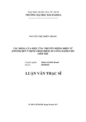 Luận văn thạc sĩ quản trị kinh doanh tác động của hiệu ứng truyền miệng điện tử ewom đến ý định chọn điểm ăn uống dành cho giới trẻ