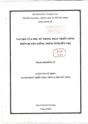 Khóa luận tốt nghiệp phát triển nông thôn vai trò của phụ nữ trong phát triển nông thôn huyện giồng trôm tỉnh bến tre
