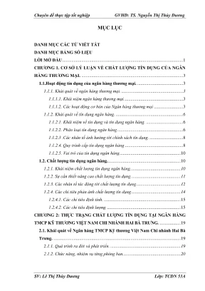 Chuyên đề thực tập tốt nghiệp nâng cao chất lượng tín dụng tại nh tmcp kỹ thương việt nam chi nhánh hai bà trưng