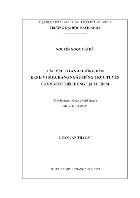 Luận văn thạc sĩ quản trị kinh doanh các yếu tố ảnh hưởng đến hành vi mua hàng ngẫu hứng trực tuyến của người tiêu dùng tại tp hcm