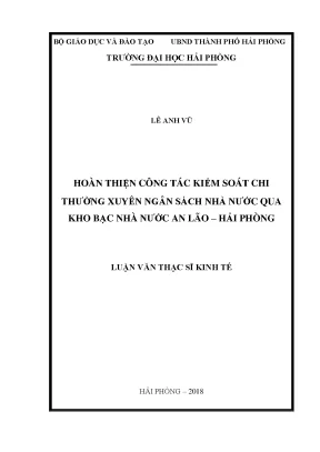 Luận văn thạc sĩ quản lý kinh tế hoàn thiện công tác kiểm soát chi thường xuyên ngân sách nhà nước qua kho bạc nhà nước an lão hải phòng