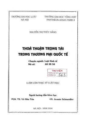 Luận văn thạc sĩ luật học thoả thuận trọng tài trong thương mại quốc tế