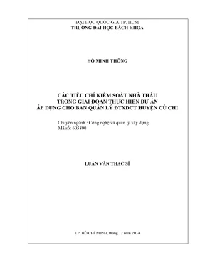 Luận văn thạc sĩ quản lý xây dựng các tiêu chí kiểm soát nhà thầu trong giai đoạn thực hiện dự án áp dụng cho ban quản lý đtxdct huyện củ chi