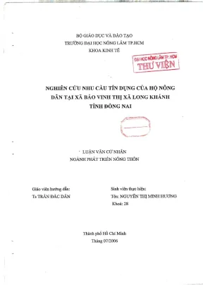 Khóa luận tốt nghiệp phát triển nông thôn nghiên cứu nhu cầu tín dụng của hộ nông dân tại xã bảo vinh thị xã long khánh tỉnh đồng nai