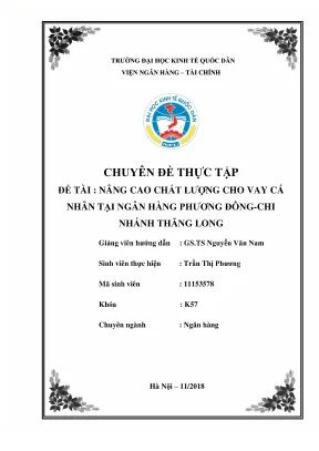 Chuyên đề thực tập nâng cao chất lượng cho vay cá nhân tại ngân hàng phương đôngchi nhánh thăng long