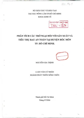 Khóa luận tốt nghiệp phát triển nông thôn phân tích trở ngại đối với sản xuất và tiêu thụ rau an toàn tại huyện hóc môn tp hcm