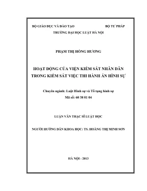 Luận văn thạc sĩ luật học hoạt động của viện kiểm sát nhân dân trong kiểm sát việc thi hành án hình sự