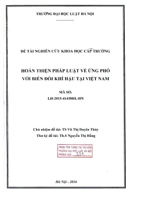 Đề tài nghiên cứu khoa học cấp trường hoàn thiện pháp luật về ứng phó với biến đổi khí hậu tại việt nam