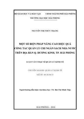 Luận văn thạc sĩ quản lý kinh tế một số biện pháp nâng cao hiệu quả công tác quản lý chi ngân sách nhà nước trên địa bàn quận dương kinh thành phố hải phòng