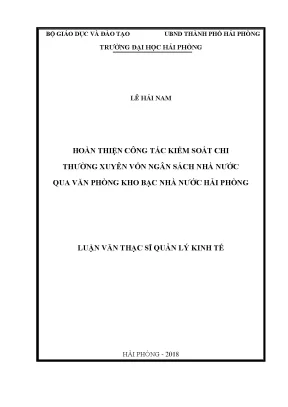 Luận văn thạc sĩ quản lý kinh tế hoàn thiện công tác kiểm soát chi thường xuyên vốn ngân sách nhà nước qua văn phòng kho bạc nhà nước hải phòng