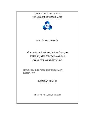 Luận văn thạc sĩ hệ thống thông tin quản lý xây dựng hệ hỗ trợ hệ thống jde phục vụ xử lý đơn hàng tại công ty bao bì giấy le
