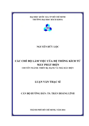 Luận văn thạc sĩ thiết bị mạng và nhà máy điện các chế độ làm việc của hệ thống kích từ máy phát điện