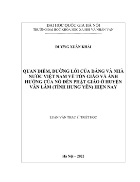 Luận văn thạc sĩ triết học quan điểm đường lối của đảng và nhà nước việt nam về tôn giáo và ảnh hưởng của nó đến phật giáo ở huyện văn lâm tỉnh hưng yên hiện nay