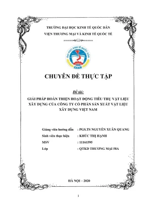 Chuyên đề thực tập giải pháp hoàn thiện hoạt động tiêu thụ vật liệu xây dựng của công ty cổ phần sản xuất vật liệu xây dựng việt nam