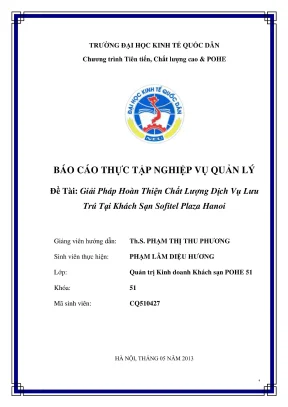 Chuyên đề thực tập giải pháp hoàn thiện chất lượng dịch vụ lưu trú tại khách sạn sofitel plaza hanoi
