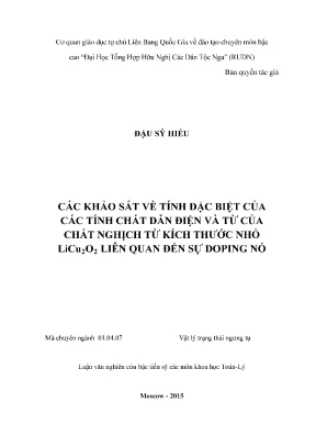 Luận án tiến sĩ các khảo sát về tính đặc biệt của các tính chất dẫn điện và từ của chất nghịch từ kích thước nhỏ licu2o2 liên quan đến sự doping nó