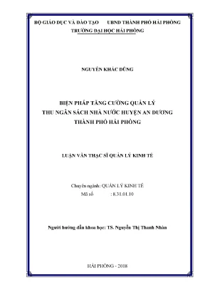 Luận văn thạc sĩ quản lý kinh tế biện pháp tăng cường quản lý thu ngân sách nhà nước huyện an dương thành phố hải phòng