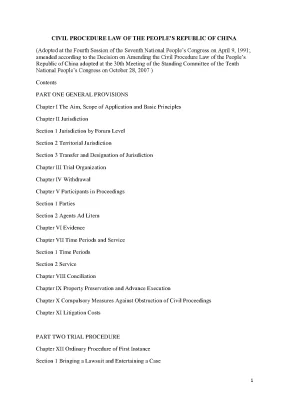 Civil procedure law of the peoples republic of china