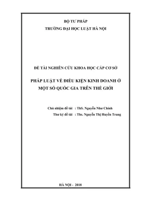 Đề tài nghiên cứu khoa học cấp trường pháp luật về điều kiện kinh doanh ở một số quốc gia trên thế giới