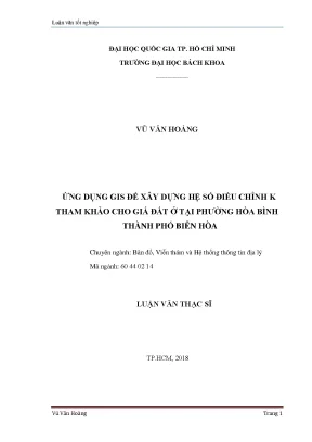 Luận văn thạc sĩ bản đổ viễn thám và hệ thống thông tin địa lý ứng dụng gis để xây dựng hệ số điều chỉnh k tham khảo cho giá đất ở tại phường hòa bình thành phố biên hòa