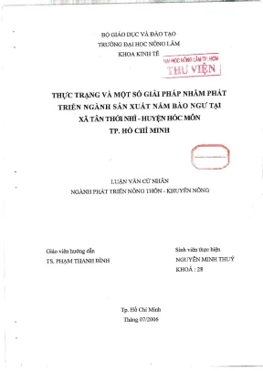Khóa luận tốt nghiệp phát triển nông thôn thực trạng và một số giải pháp nhằm phát triển ngành sản xuất nấm bào ngư tại xã tân thới nhì huyện hóc môn tp hcm