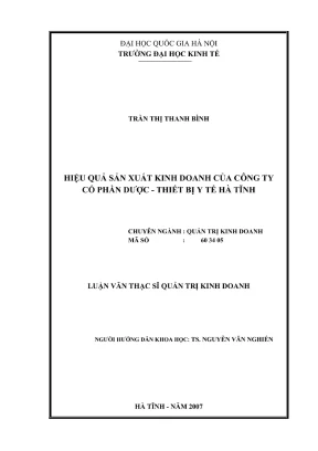 Luận văn thạc sĩ quản trị kinh doanh hiệu quả sản xuất kinh doanh của công ty cổ phần dược thiết bị y tế hà tĩnh